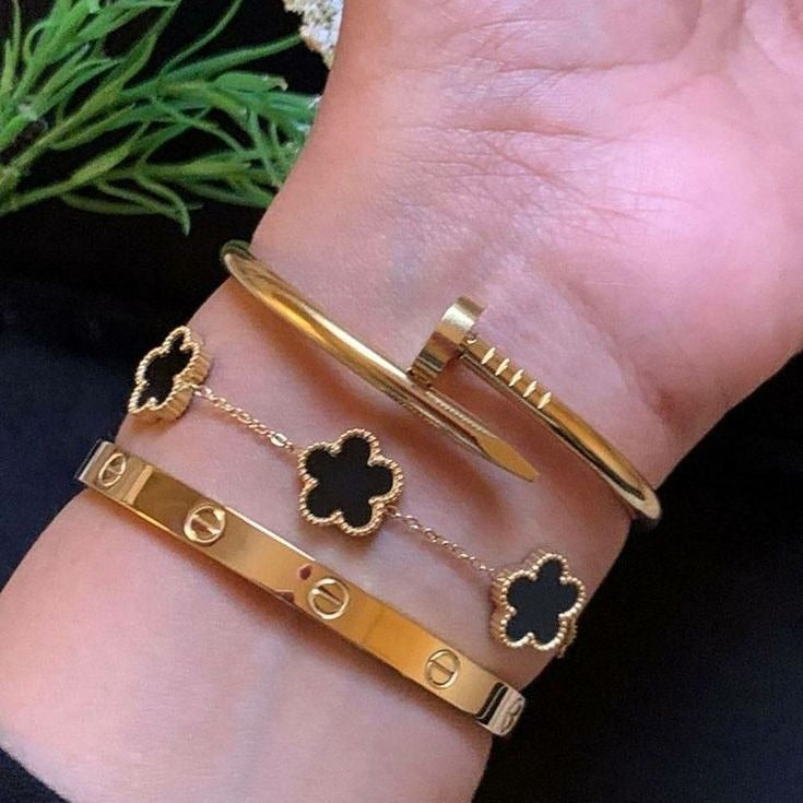 Trio Gem Bangle & Black Clover 3-Piece Set