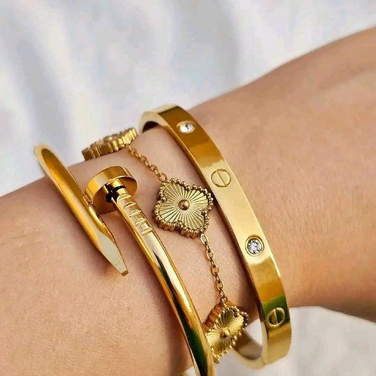Trio Gem Bangle & Golden Clover 3-Piece Stack